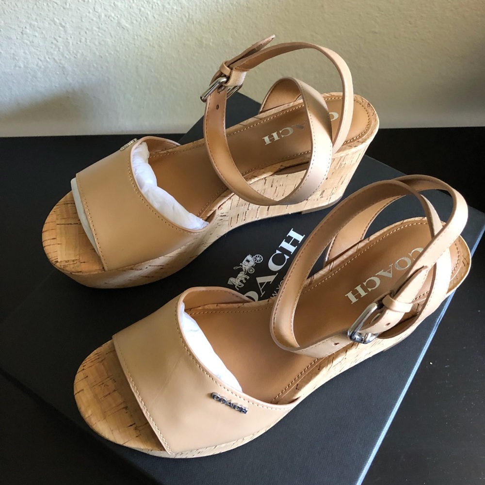 COACH Becka Matte Calf Wedge Sandals